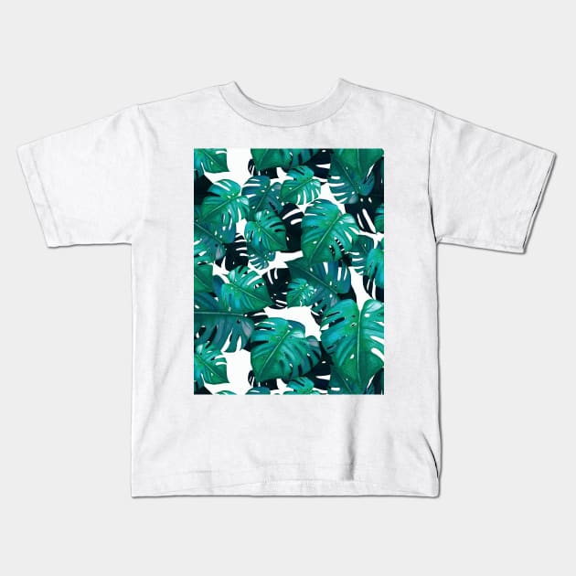 Monstera watercolor pattern Kids T-Shirt by raghda